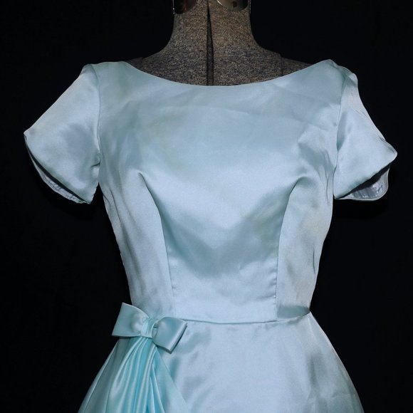 VTG 60's Pastel Turquoise Blue Party Prom Dress - Picture 4 of 14